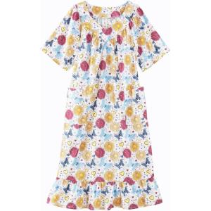 AmeriMark Casual Women’s Muumuu House Dress Comfortable Flowy Short Sleeve Patio Sun Dress Lounger Gown Sleepwear for Ladies(Inspiration)