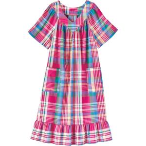 AmeriMark Casual Women’s Muumuu House Dress Comfortable Flowy Short Sleeve Patio Sun Dress Lounger Gown Sleepwear for Ladies(Madras Plaid)