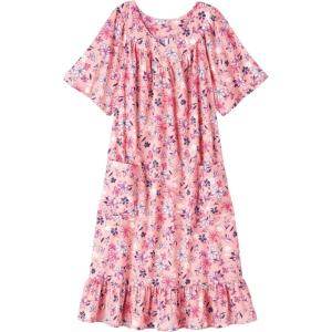 AmeriMark Casual Women’s Muumuu House Dress Comfortable Flowy Short Sleeve Patio Sun Dress Lounger Gown Sleepwear for Ladies(Pink Floral)