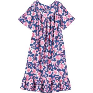 AmeriMark Casual Women’s Muumuu House Dress Comfortable Flowy Short Sleeve Patio Sun Dress Lounger Gown Sleepwear for Ladies(Pink Hibiscus)