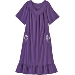 AmeriMark Casual Women’s Muumuu House Dress Comfortable Flowy Short Sleeve Patio Sun Dress Lounger Gown Sleepwear for Ladies(Purple)