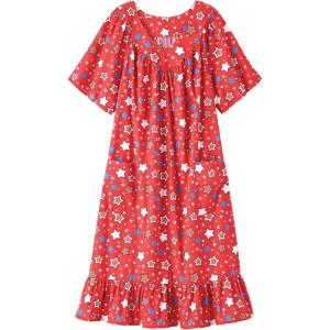 AmeriMark Casual Women’s Muumuu House Dress Comfortable Flowy Short Sleeve Patio Sun Dress Lounger Gown Sleepwear for Ladies(Red Stars)