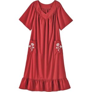 AmeriMark Casual Women’s Muumuu House Dress Comfortable Flowy Short Sleeve Patio Sun Dress Lounger Gown Sleepwear for Ladies(Scarlet Solid)