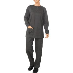 AmeriMark Comfortable Henley and Pant Set Women’s Soft Long Sleeve Top and Pants Cozy Clothing and Lounge Set(Charcoal)