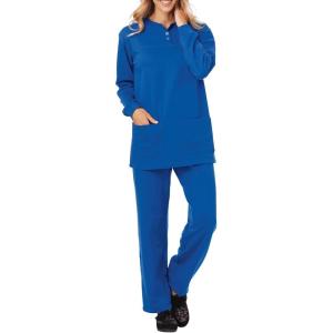 AmeriMark Comfortable Henley and Pant Set Women’s Soft Long Sleeve Top and Pants Cozy Clothing and Lounge Set(Cobalt)