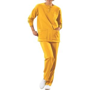 AmeriMark Comfortable Henley and Pant Set Women’s Soft Long Sleeve Top and Pants Cozy Clothing and Lounge Set(Straw)