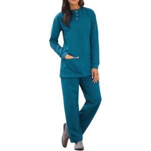 AmeriMark Comfortable Henley and Pant Set Women’s Soft Long Sleeve Top and Pants Cozy Clothing and Lounge Set(Teal)