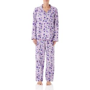 AmeriMark Cozee Corner Floral Printed Flannel Pajama Set – 100% Cotton Flannel PJs, Button-Down Top, Elastic Waist Pants(Purple Floral)