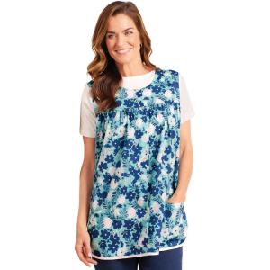 AmeriMark Easy-Care Snap Front Cobbler Aprons Vest with Two Patch Pockets(Blue Daisies)