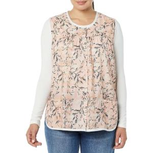 AmeriMark Easy-Care Snap Front Cobbler Aprons Vest with Two Patch Pockets(Blush Floral)