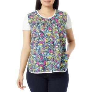 AmeriMark Easy-Care Snap Front Cobbler Aprons Vest with Two Patch Pockets(Butterflies)