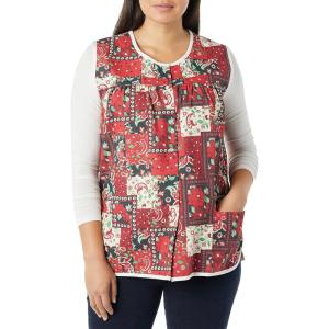 AmeriMark Easy-Care Snap Front Cobbler Aprons Vest with Two Patch Pockets(Red Patch)