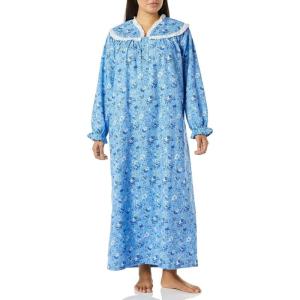AmeriMark Women Full-Length Flannel Nightgown Pajamas – Lightweight Warm Cotton Night Gown for Sleeping – Long Sleeve PJs(Soft Blue)