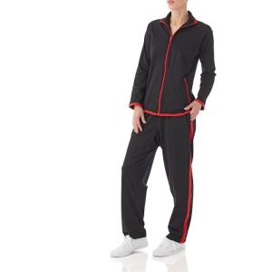 AmeriMark Women Striped Sweatsuit Set – Soft 2-Piece Tracksuit Zip-up Jacket Elastic Waist Pants – Relaxed Athletic Outfit(Black Red)