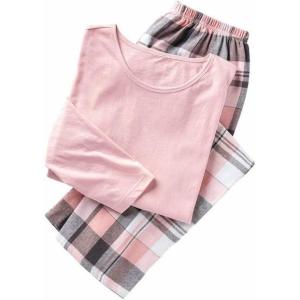 AmeriMark Women’s 2-Piece Flannel Pajama Set Nightwear for Sleeping Long Sleeve Cotton Loungewear Top and PJ Pants Sleepwear(Rose)