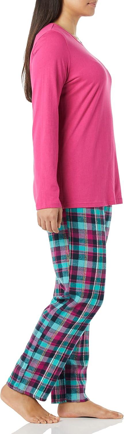 imageAmeriMark Womens 2Piece Flannel Pajama Set Nightwear for Sleeping Long Sleeve Cotton Loungewear Top and PJ Pants SleepwearBoysenberry