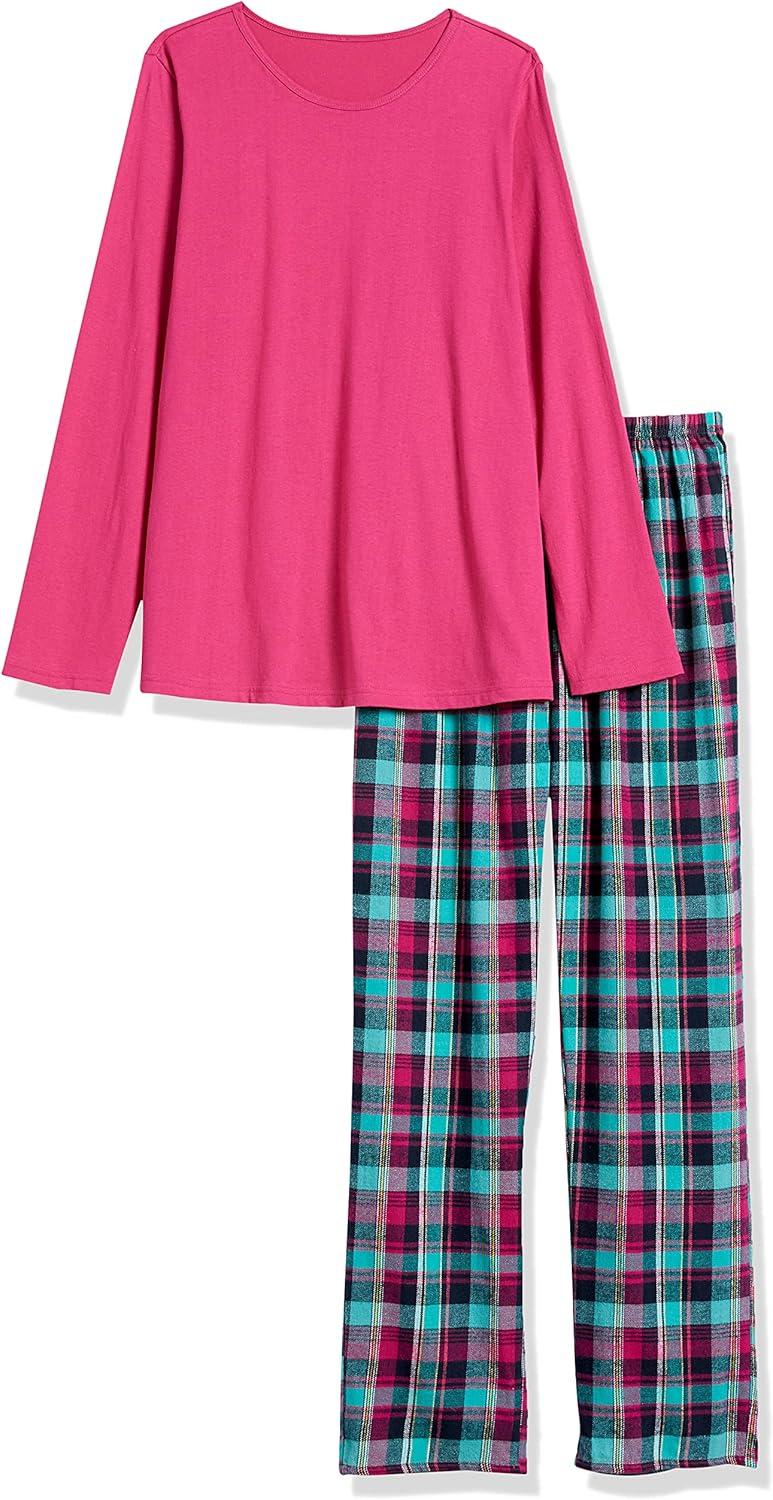 imageAmeriMark Womens 2Piece Flannel Pajama Set Nightwear for Sleeping Long Sleeve Cotton Loungewear Top and PJ Pants SleepwearBoysenberry