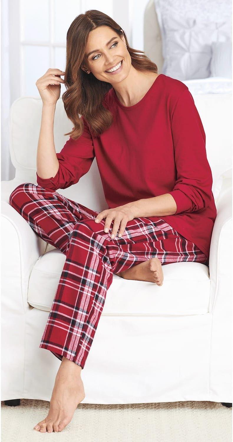 imageAmeriMark Womens 2Piece Flannel Pajama Set Nightwear for Sleeping Long Sleeve Cotton Loungewear Top and PJ Pants SleepwearFuschia