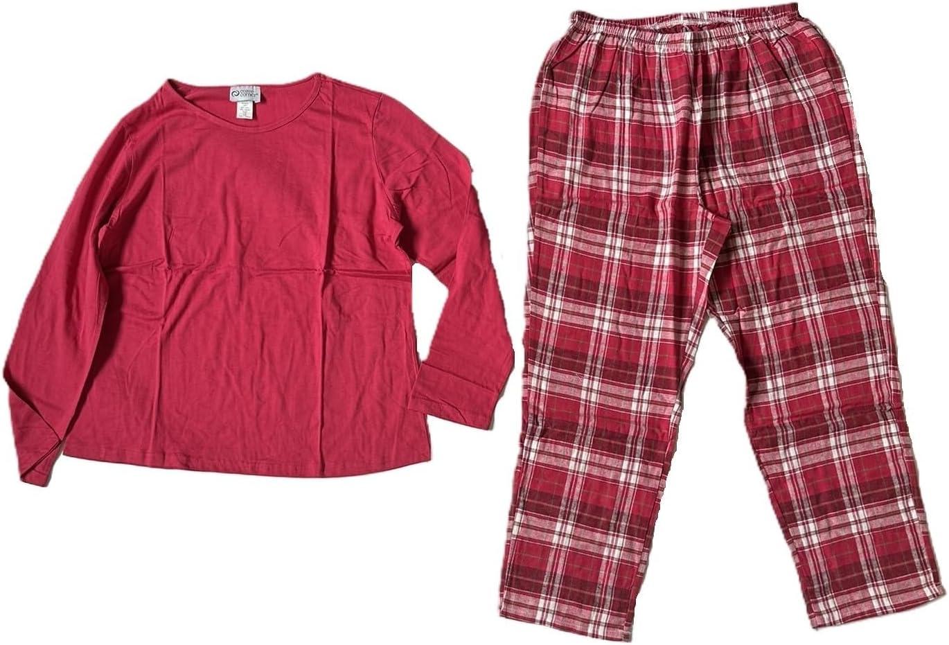 imageAmeriMark Womens 2Piece Flannel Pajama Set Nightwear for Sleeping Long Sleeve Cotton Loungewear Top and PJ Pants SleepwearFuschia
