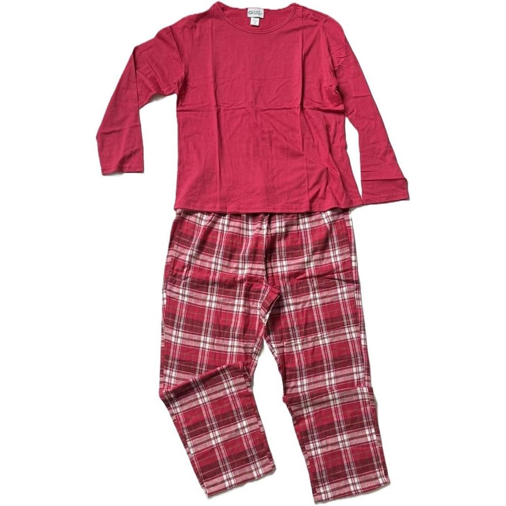 imageAmeriMark Womens 2Piece Flannel Pajama Set Nightwear for Sleeping Long Sleeve Cotton Loungewear Top and PJ Pants SleepwearFuschia