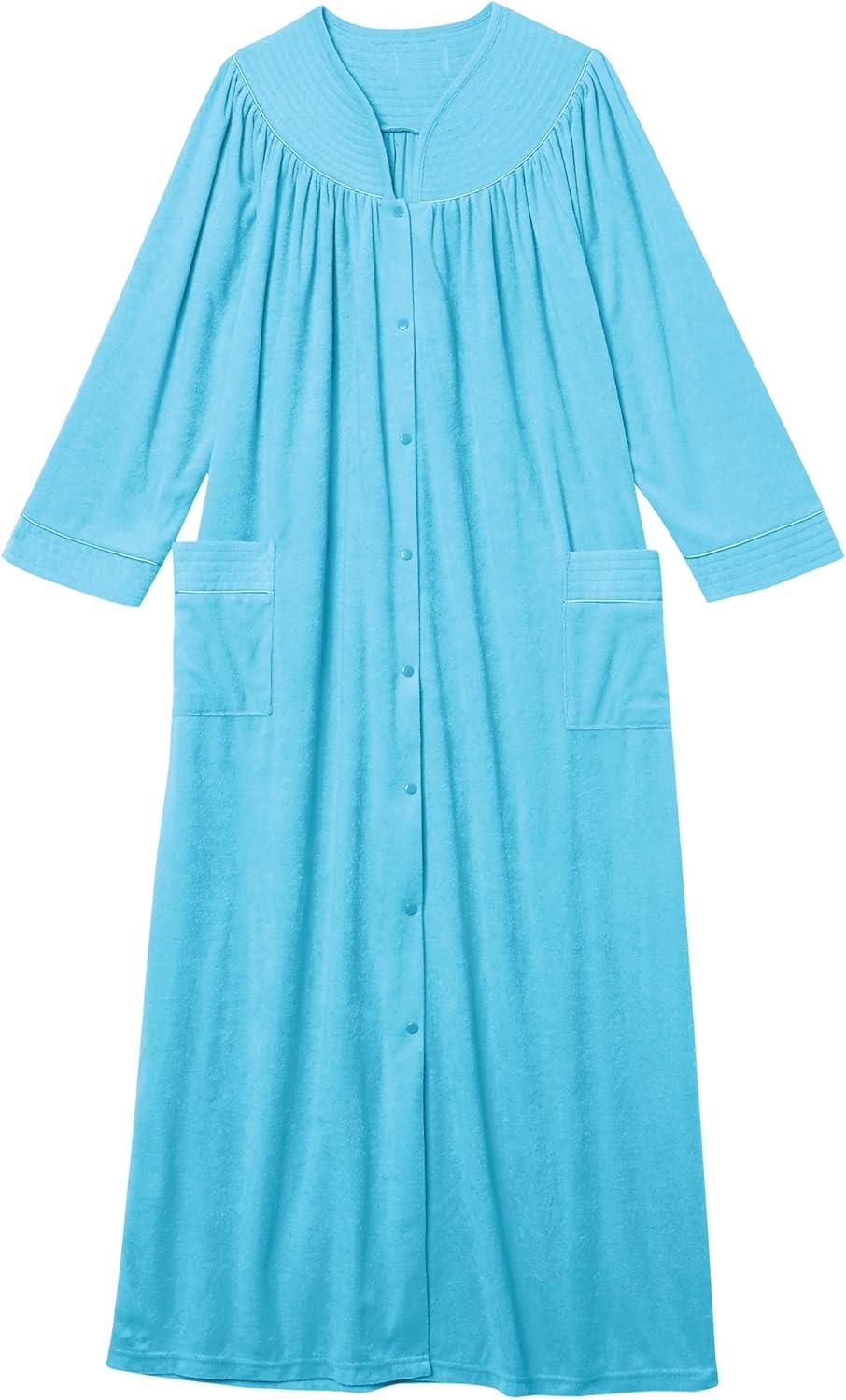 imageAmeriMark Women FullLength Snap Front Terrycloth Long Bathrobe Loose Absorbent FullCoverage Plush Long Ankle Bath RobeTurquoise