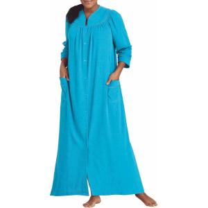AmeriMark Women Full-Length Snap Front Terrycloth Long Bathrobe – Loose Absorbent Full-Coverage Plush Long Ankle Bath Robe(Turquoise)