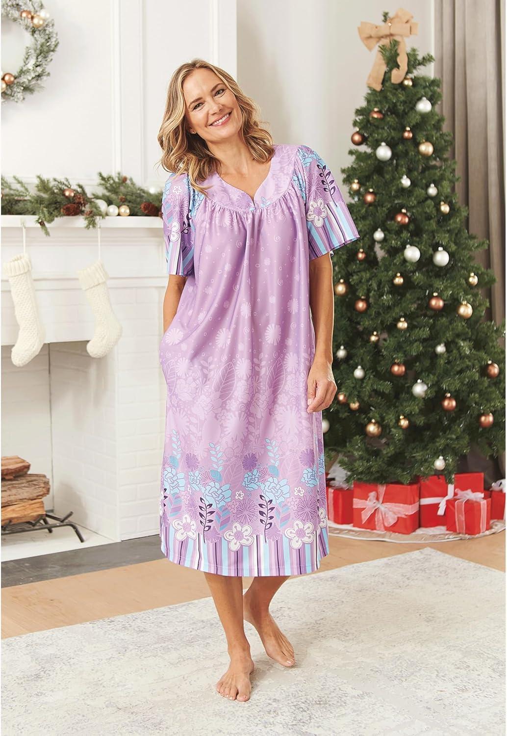 imageAmeriMark Casual Womens Patio Muumuu House Dress Loose Comfortable Short Sleeve Sun Dress Lounger Gown Sleepwear for LadiesLavender Floral