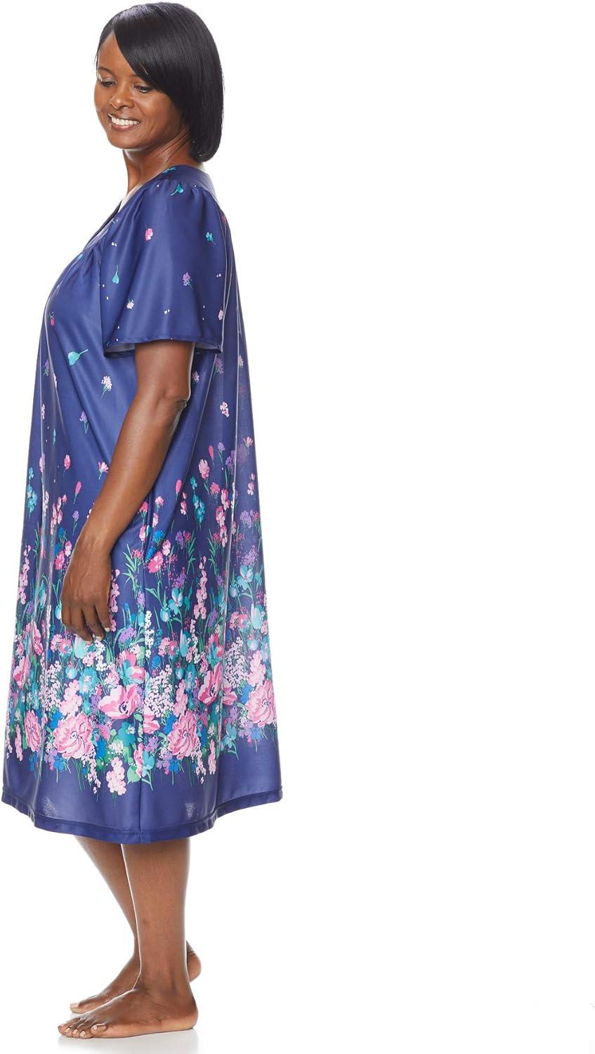 imageAmeriMark Casual Womens Patio Muumuu House Dress Loose Comfortable Short Sleeve Sun Dress Lounger Gown Sleepwear for LadiesNavy Delight Border