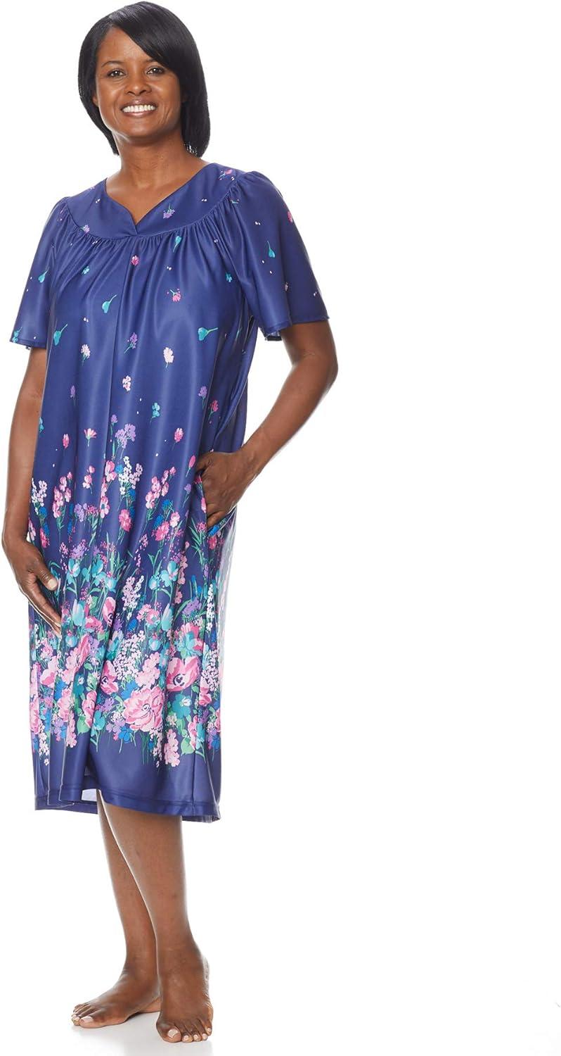 imageAmeriMark Casual Womens Patio Muumuu House Dress Loose Comfortable Short Sleeve Sun Dress Lounger Gown Sleepwear for LadiesNavy Delight Border