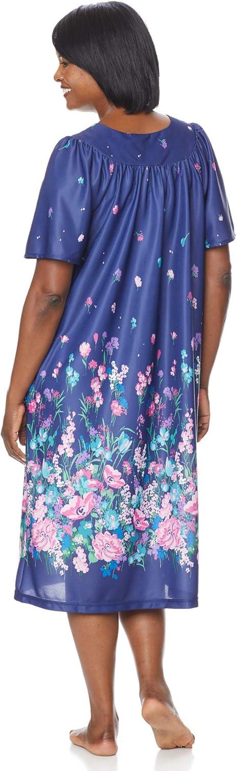 imageAmeriMark Casual Womens Patio Muumuu House Dress Loose Comfortable Short Sleeve Sun Dress Lounger Gown Sleepwear for LadiesNavy Delight Border