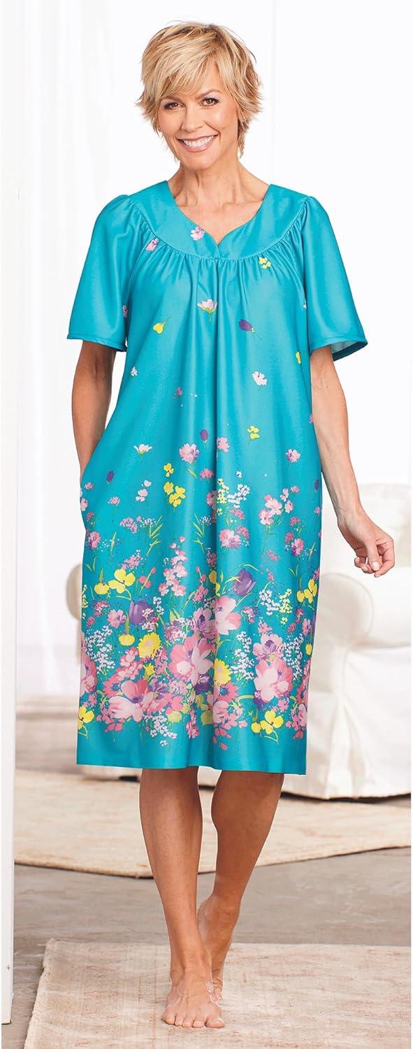 imageAmeriMark Casual Womens Patio Muumuu House Dress Loose Comfortable Short Sleeve Sun Dress Lounger Gown Sleepwear for LadiesSpearmint