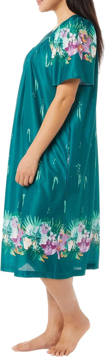 imageAmeriMark Casual Womens Patio Muumuu House Dress Loose Comfortable Short Sleeve Sun Dress Lounger Gown Sleepwear for LadiesTeal Tropical