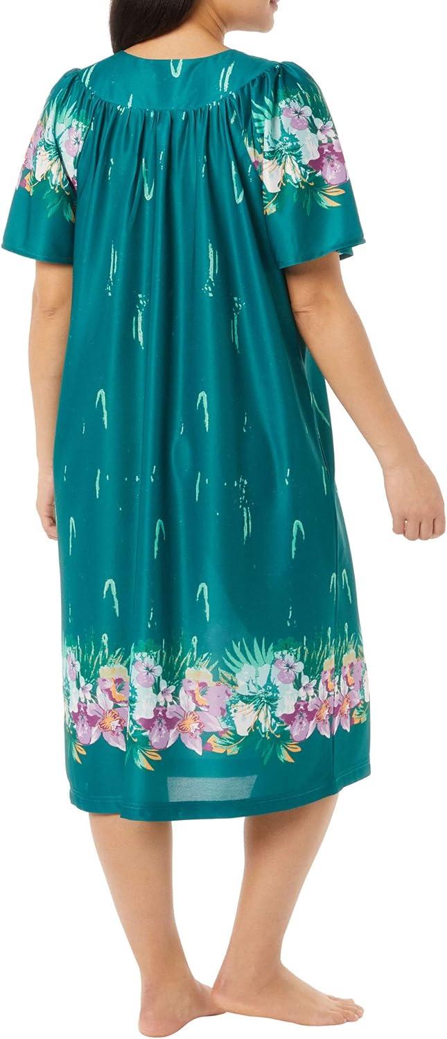 imageAmeriMark Casual Womens Patio Muumuu House Dress Loose Comfortable Short Sleeve Sun Dress Lounger Gown Sleepwear for LadiesTeal Tropical
