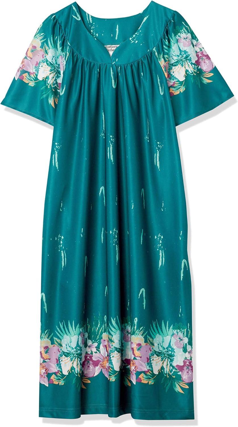 imageAmeriMark Casual Womens Patio Muumuu House Dress Loose Comfortable Short Sleeve Sun Dress Lounger Gown Sleepwear for LadiesTeal Tropical