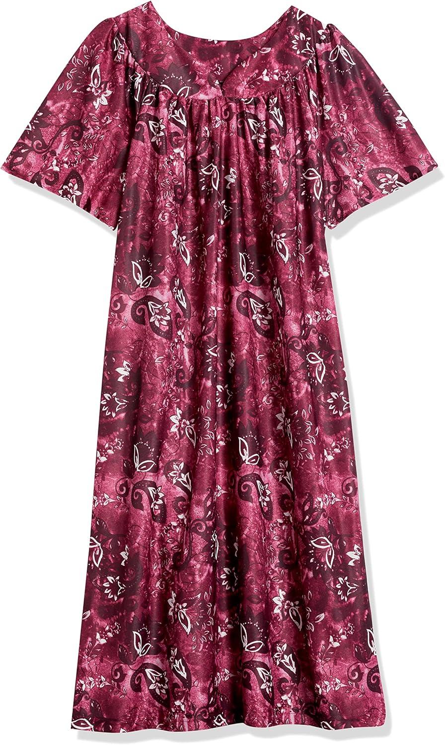 imageAmeriMark Casual Womens Patio Muumuu House Dress Loose Comfortable Short Sleeve Sun Dress Lounger Gown Sleepwear for LadiesWine Paisley