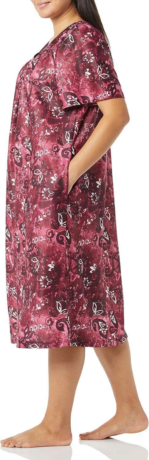 imageAmeriMark Casual Womens Patio Muumuu House Dress Loose Comfortable Short Sleeve Sun Dress Lounger Gown Sleepwear for LadiesWine Paisley