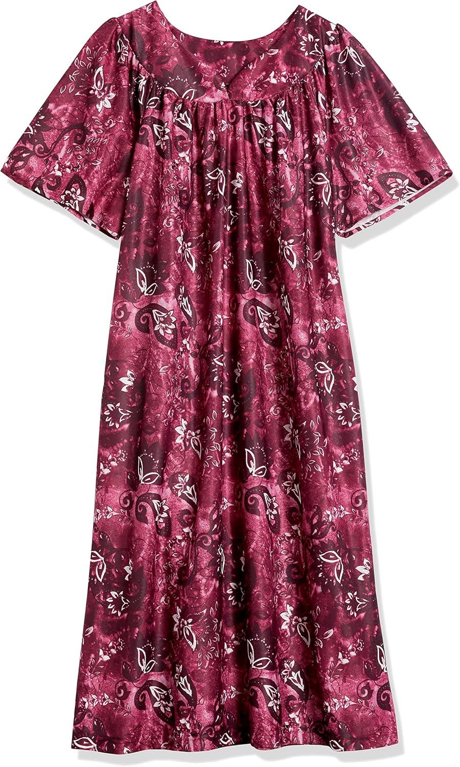 imageAmeriMark Casual Womens Patio Muumuu House Dress Loose Comfortable Short Sleeve Sun Dress Lounger Gown Sleepwear for LadiesWine Paisley