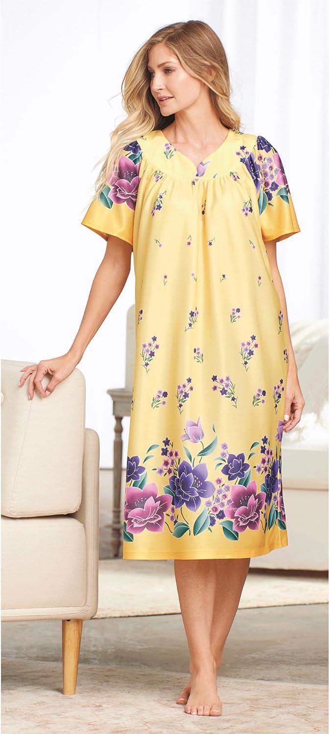 imageAmeriMark Casual Womens Patio Muumuu House Dress Loose Comfortable Short Sleeve Sun Dress Lounger Gown Sleepwear for LadiesYellow Purple