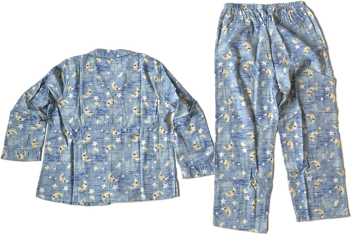 imageAmeriMark Cozee Corner Floral Printed Flannel Pajama Set 100 Cotton Flannel PJs ButtonDown Top Elastic Waist PantsMoonStars
