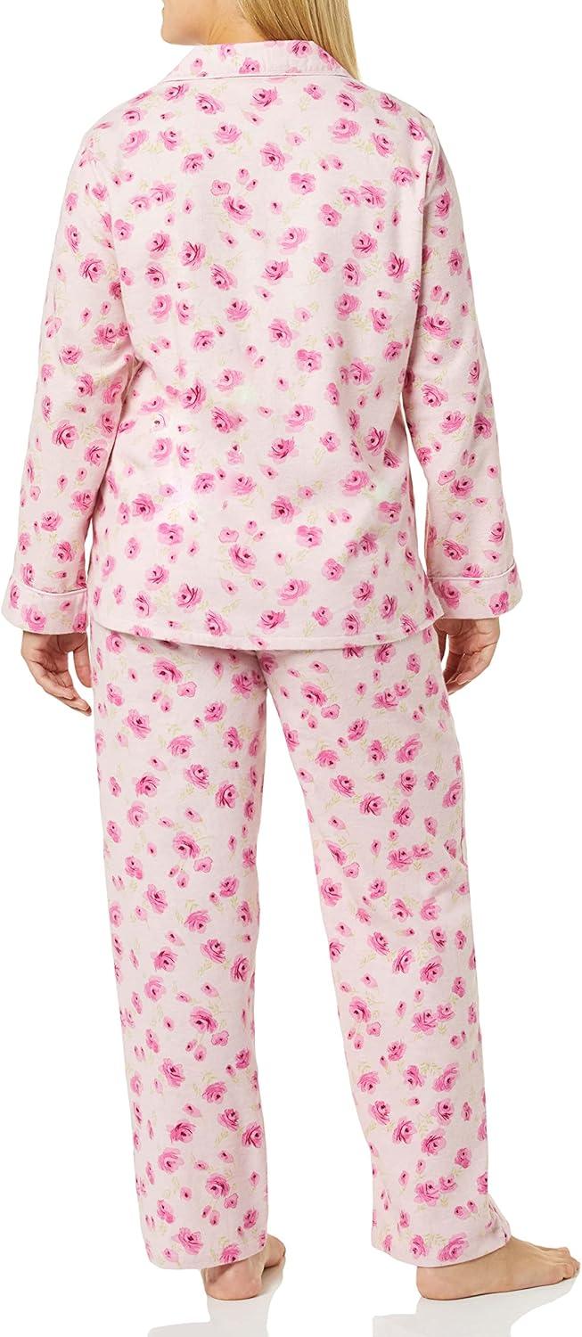 imageAmeriMark Cozee Corner Floral Printed Flannel Pajama Set 100 Cotton Flannel PJs ButtonDown Top Elastic Waist PantsRose Floral