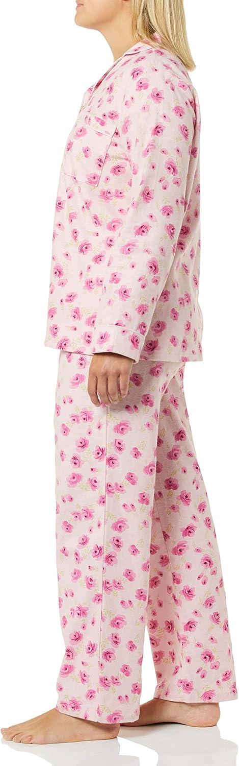 imageAmeriMark Cozee Corner Floral Printed Flannel Pajama Set 100 Cotton Flannel PJs ButtonDown Top Elastic Waist PantsRose Floral