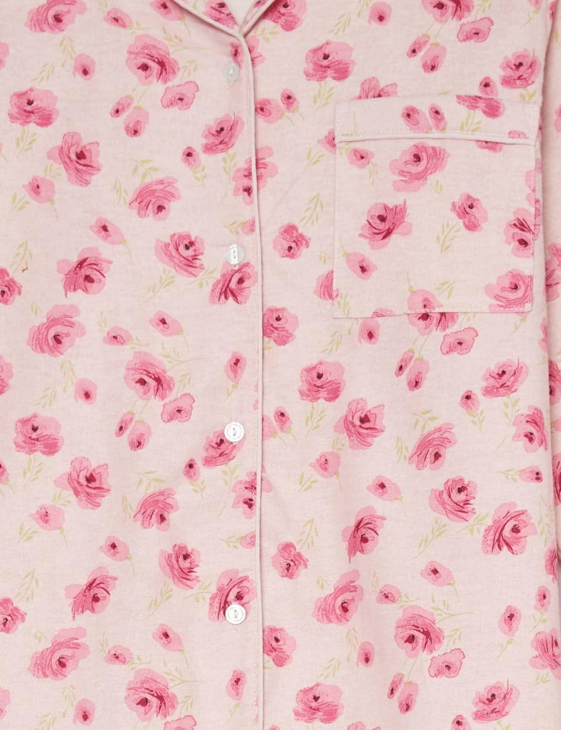 imageAmeriMark Cozee Corner Floral Printed Flannel Pajama Set 100 Cotton Flannel PJs ButtonDown Top Elastic Waist PantsRose Floral
