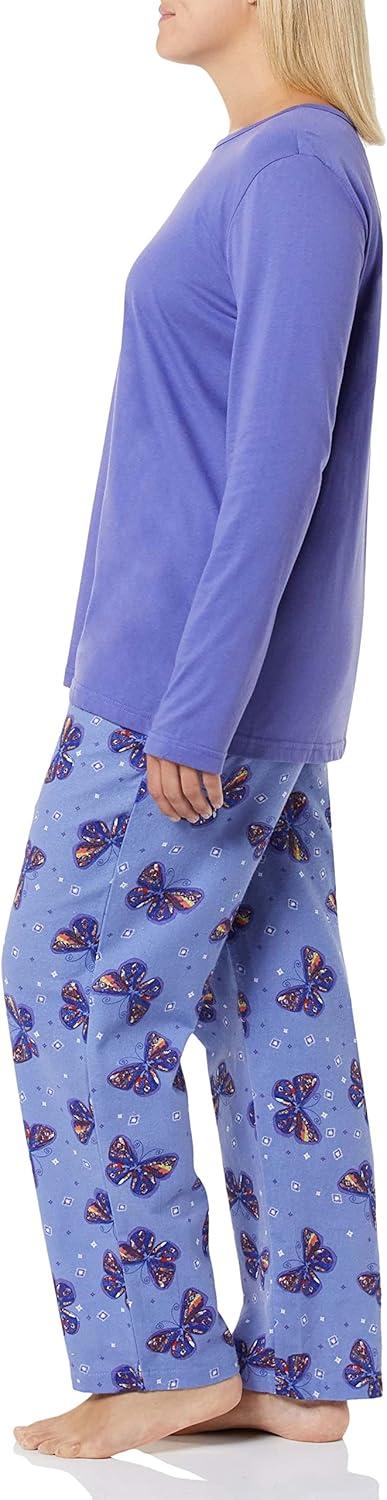 imageAmeriMark Womens 2Piece Flannel Pajama Set Nightwear for Sleeping Long Sleeve Cotton Loungewear Top and PJ Pants SleepwearButterfly