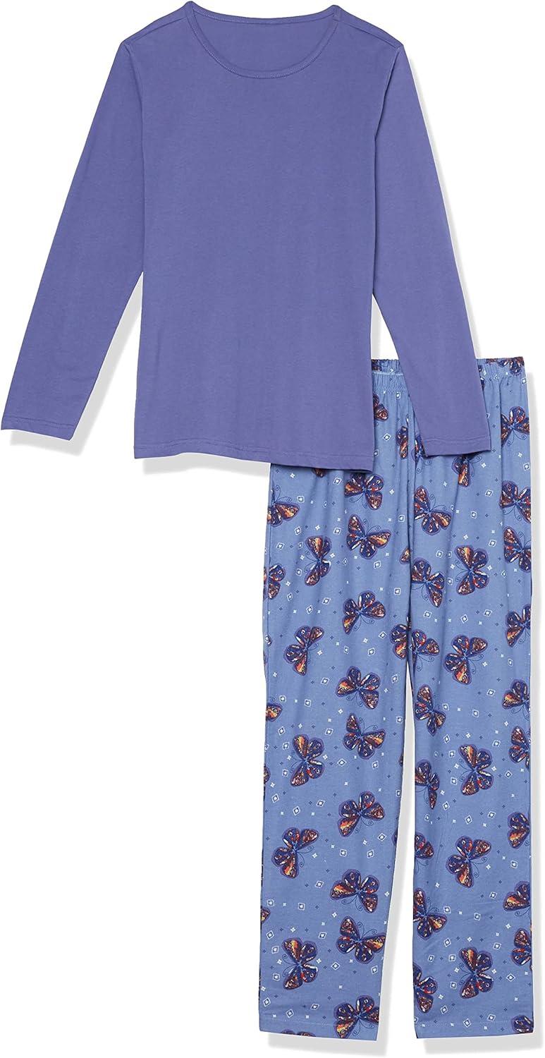imageAmeriMark Womens 2Piece Flannel Pajama Set Nightwear for Sleeping Long Sleeve Cotton Loungewear Top and PJ Pants SleepwearButterfly