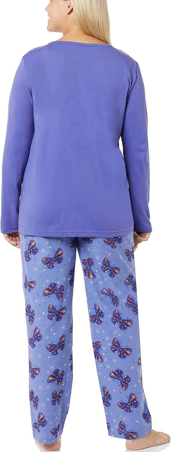 imageAmeriMark Womens 2Piece Flannel Pajama Set Nightwear for Sleeping Long Sleeve Cotton Loungewear Top and PJ Pants SleepwearButterfly