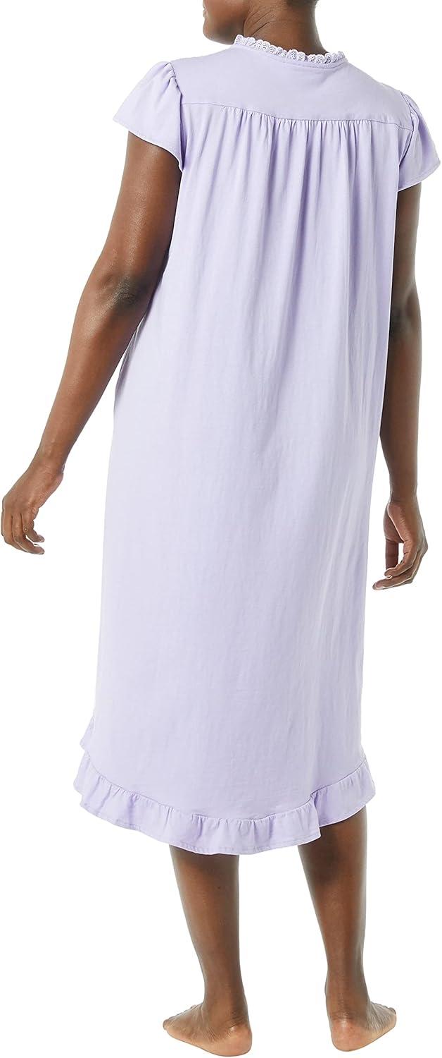 imageAmeriMark Womens Embroidered Knit Night Gown Long Partial Button Front Dress Mid CalfLavender