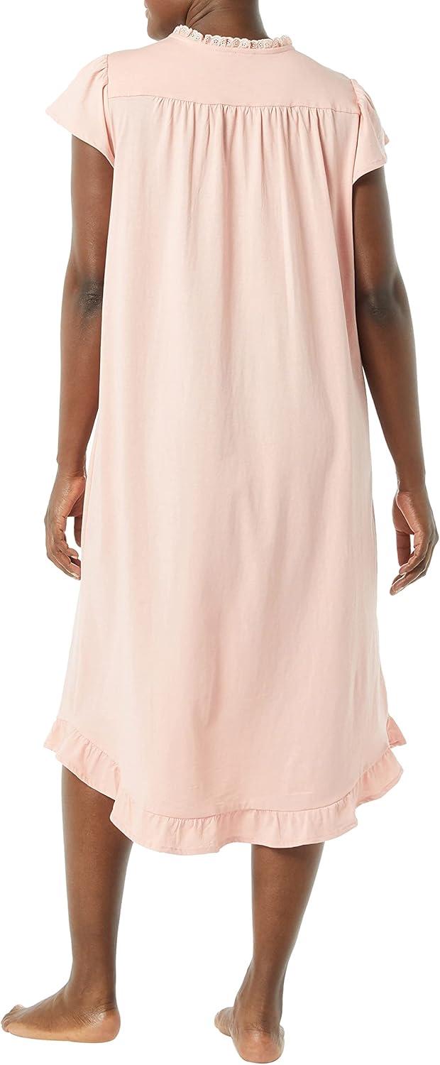 imageAmeriMark Womens Embroidered Knit Night Gown Long Partial Button Front Dress Mid CalfPetal Pink