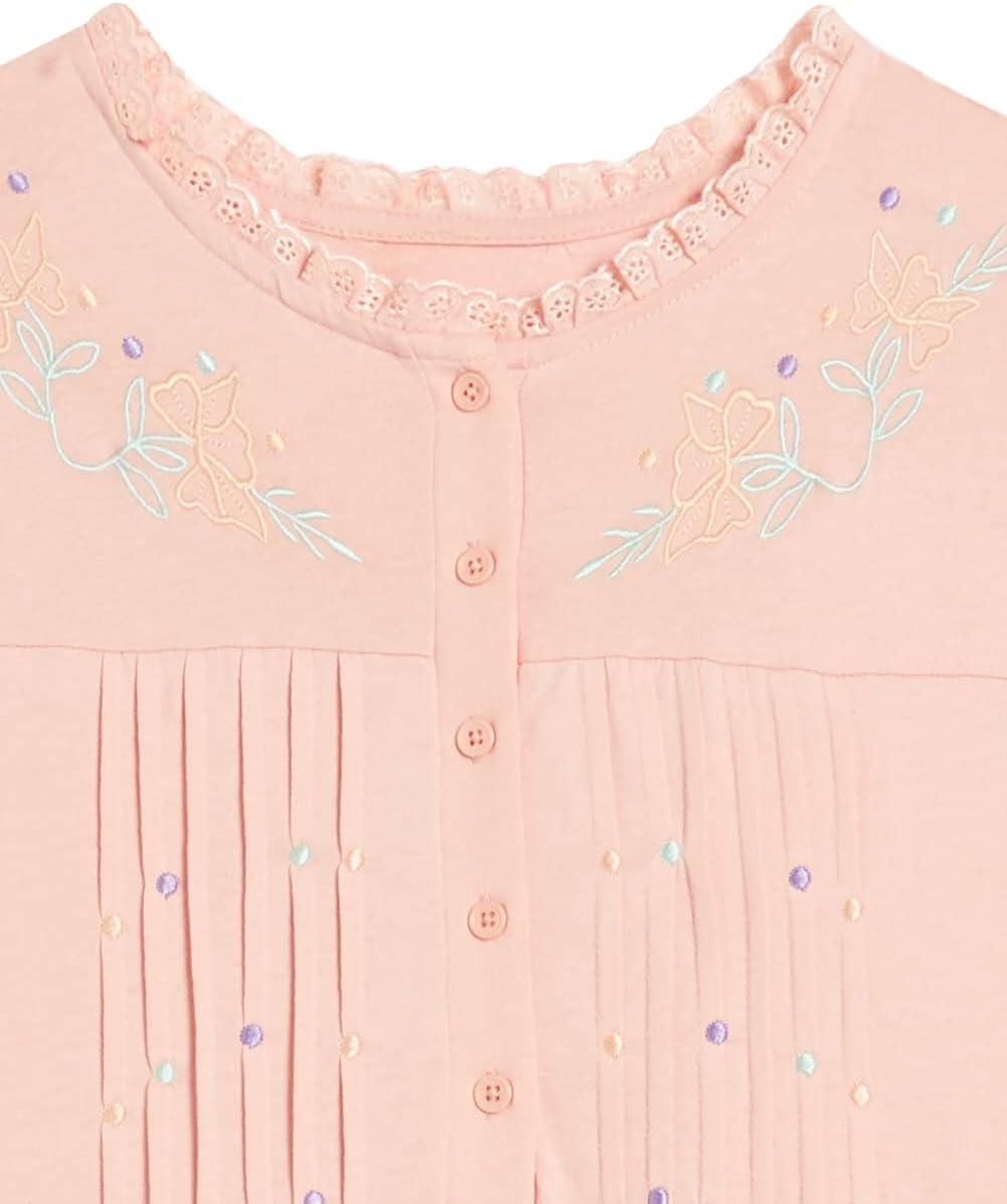 imageAmeriMark Womens Embroidered Knit Night Gown Long Partial Button Front Dress Mid CalfPetal Pink
