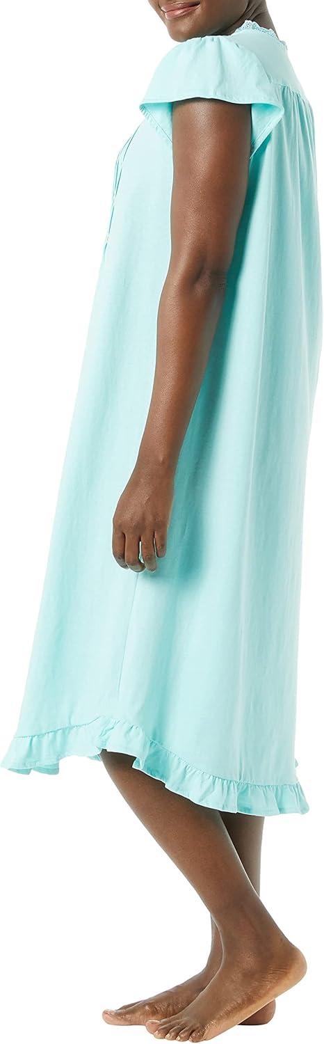 imageAmeriMark Womens Embroidered Knit Night Gown Long Partial Button Front Dress Mid CalfSeaglass