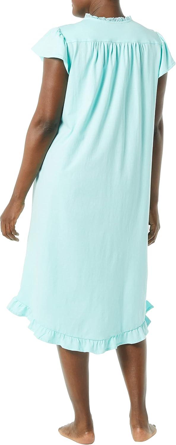 imageAmeriMark Womens Embroidered Knit Night Gown Long Partial Button Front Dress Mid CalfSeaglass